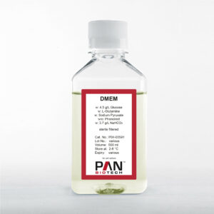 DMEM, w: 4.5 g/L Glucose, w: L-Glutamine, w: Sodium pyruvate, w/o: Phenol red, w: 3.7 g/L NaHCO3