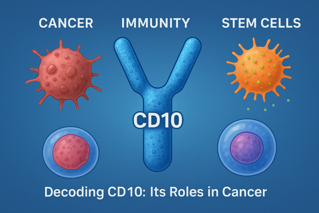 immune cells and cancer flanking an antibody to CD10